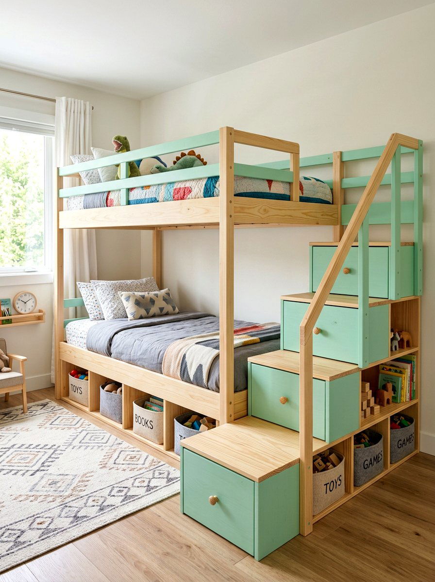 Bunk Bed With Storage Stairs - 30 attic bunk room ideas