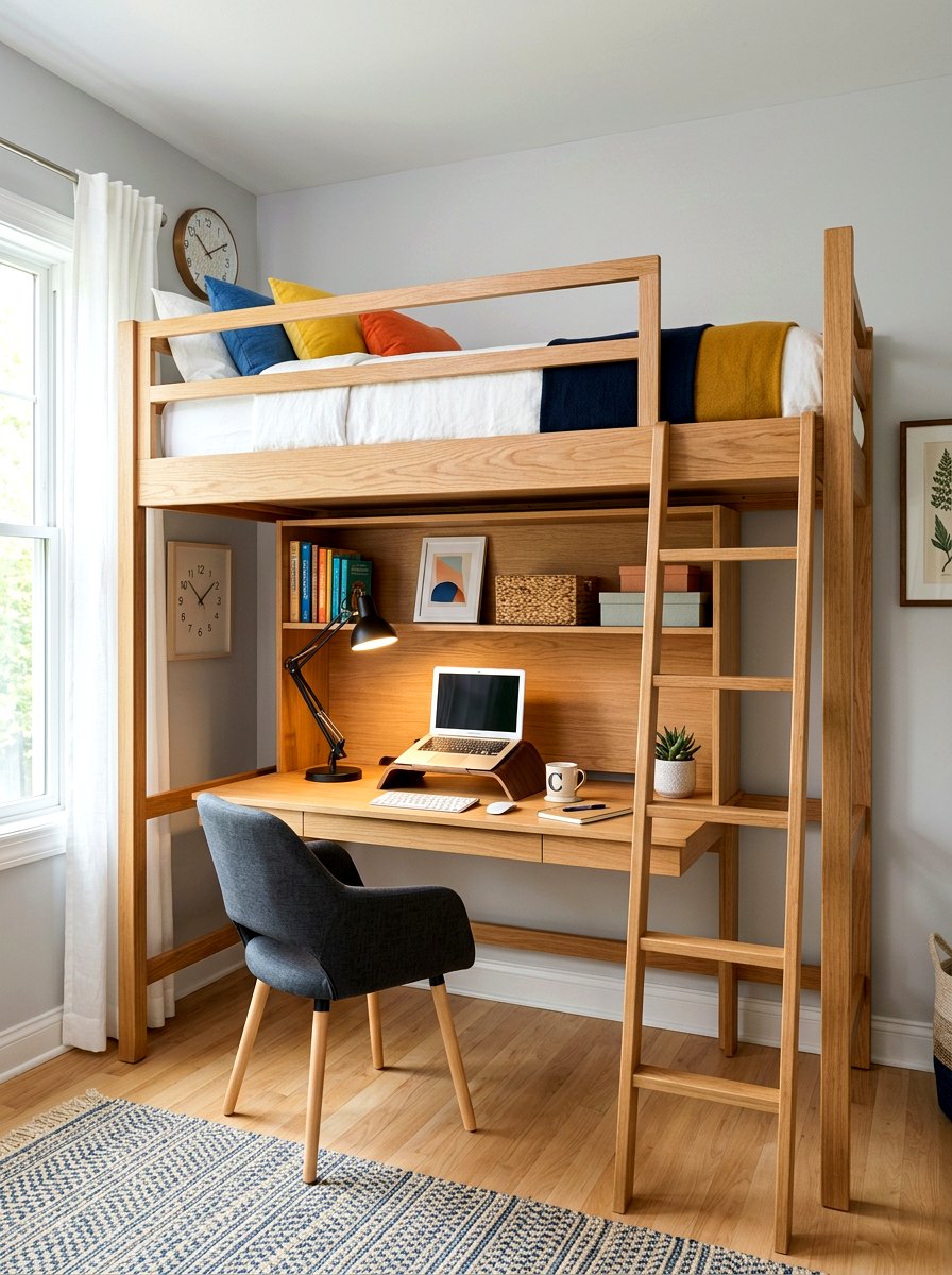 Bunk Beds With Desk - 30 shared sibling room ideas