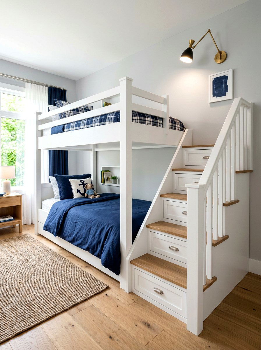 Bunk bed with stairs - 30 shared kids room ideas