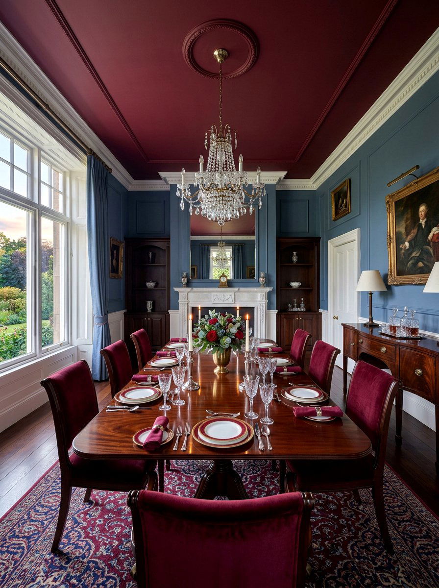 Burgundy And Slate Dining Room - 30 color blocked room ideas