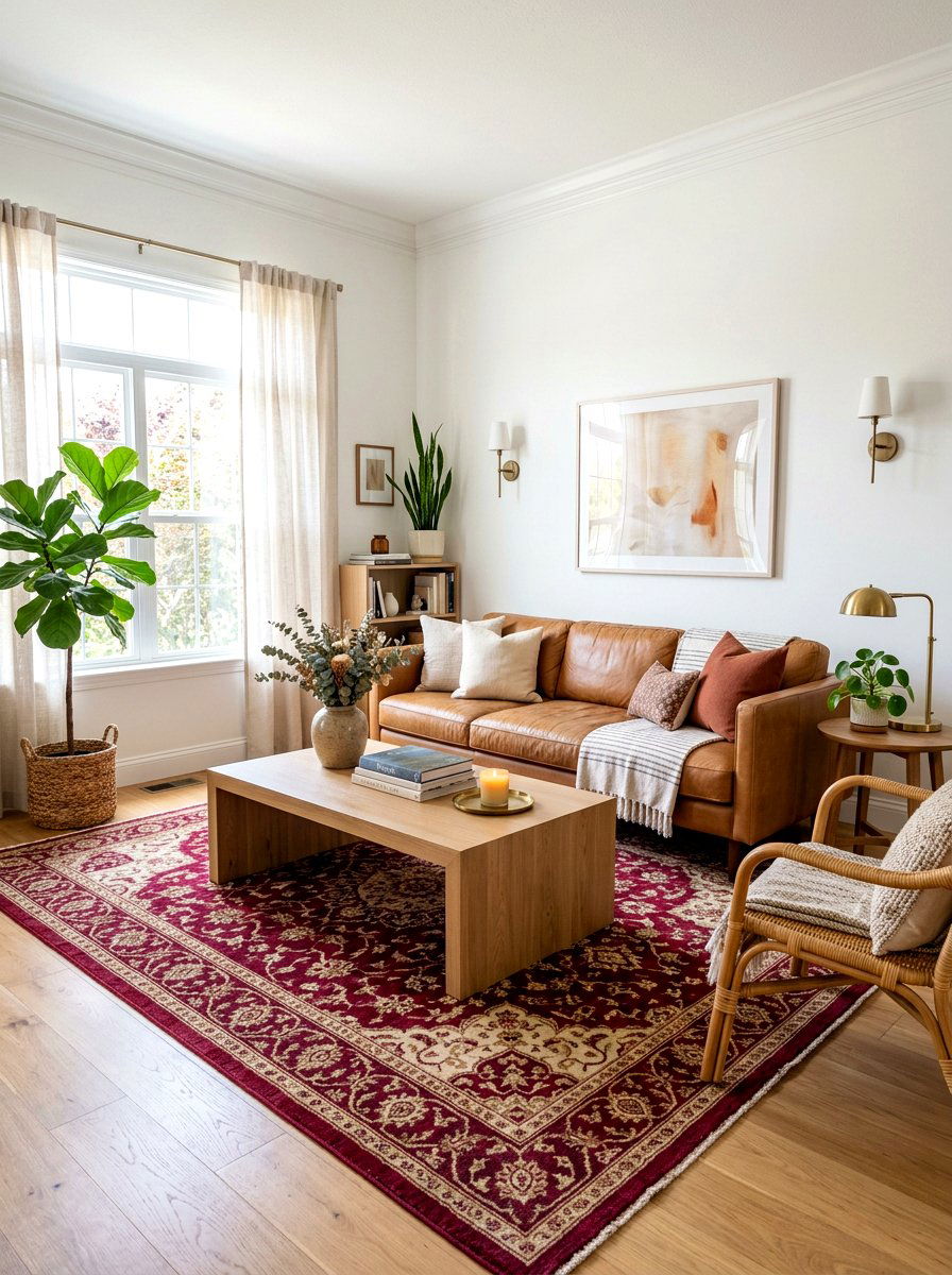 Burgundy Area Rug - 30 burgundy living room ideas