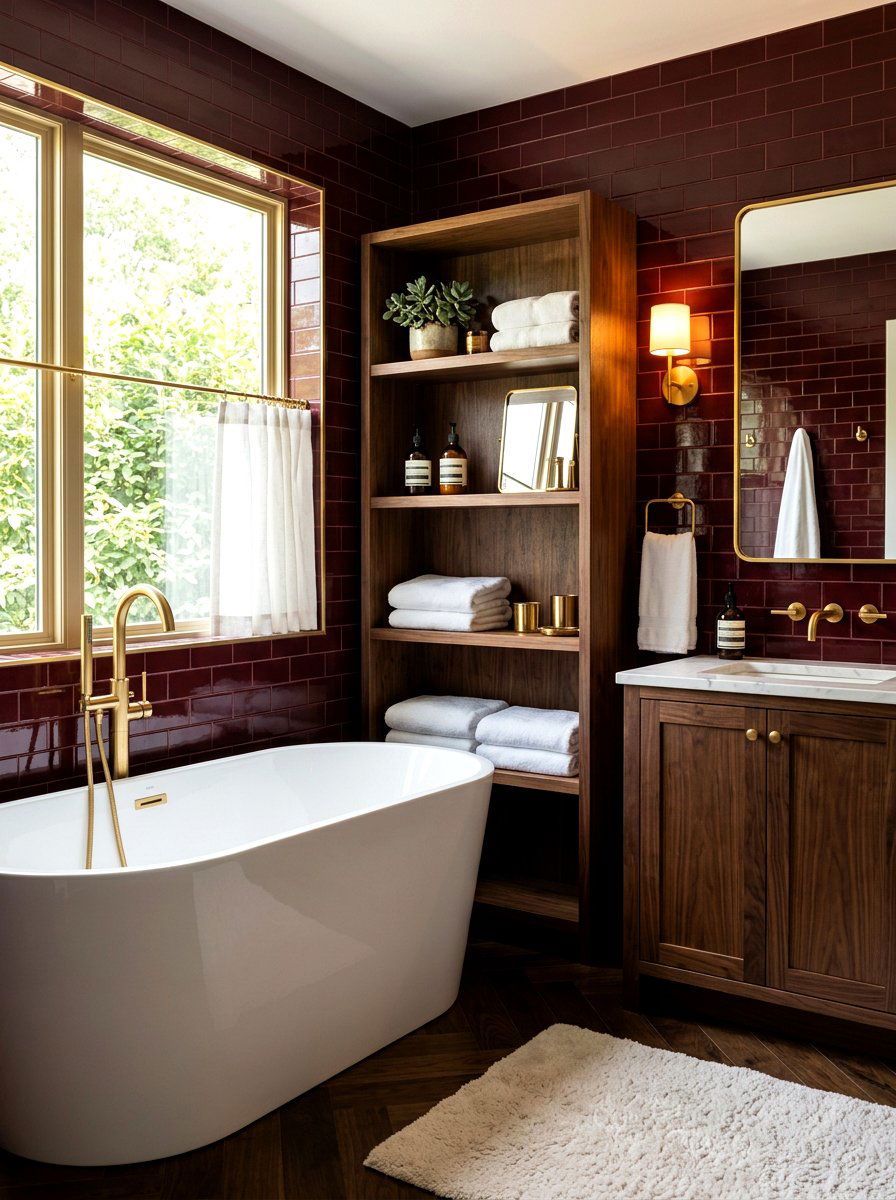Burgundy Bathroom - 30 moody bathroom ideas
