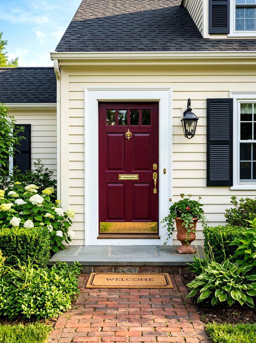 Burgundy Cape Cod Front Door - 30 Cape Cod front door ideas