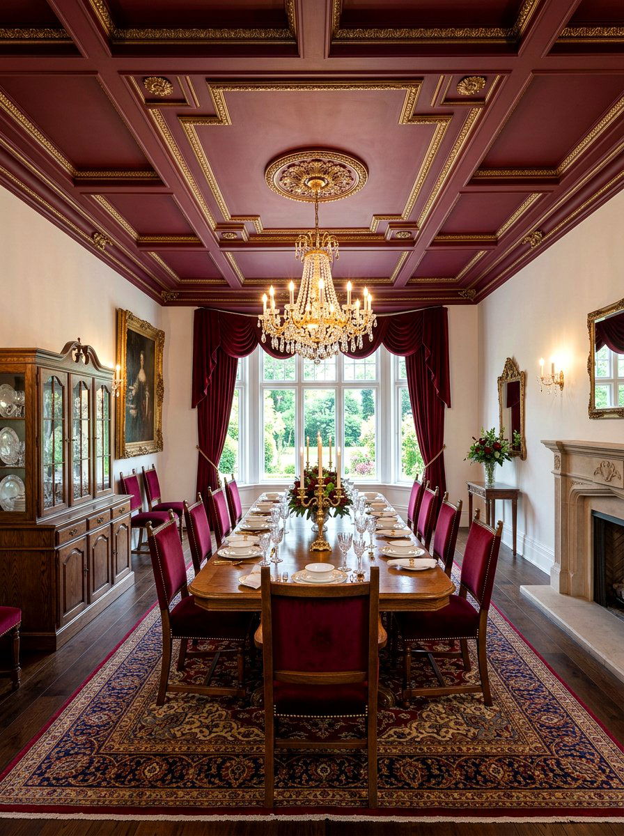 Burgundy Dining Ceiling - 30 statement ceiling paint ideas