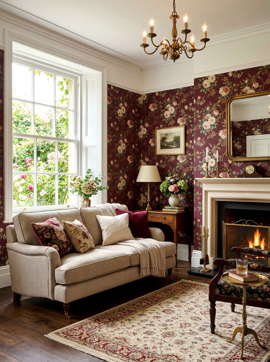 Burgundy Floral Pattern - 30 burgundy living room ideas