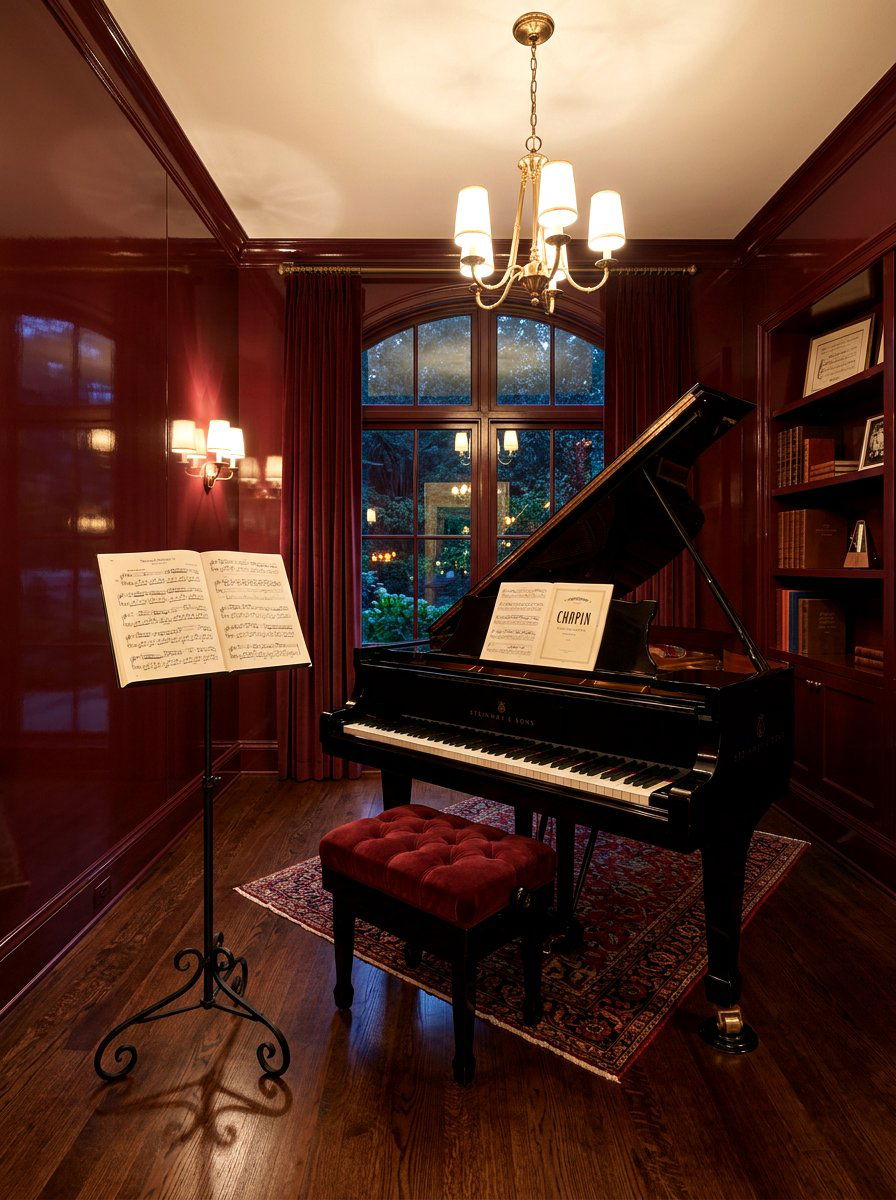 Burgundy Gloss Music Room - 30 lacquered room ideas