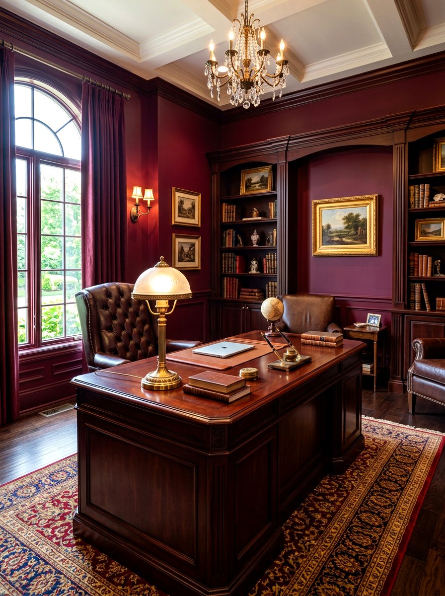 Burgundy Home Office - 30 tiny room big color ideas