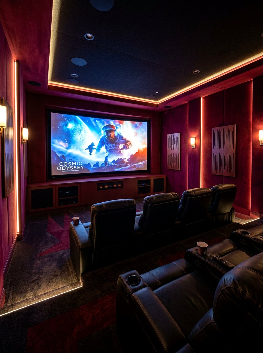 Burgundy Media Room - 30 saturated color room ideas