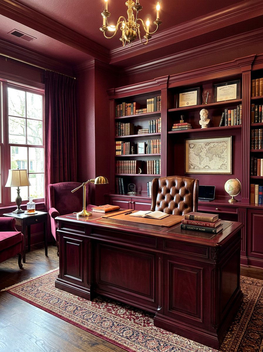 Burgundy Office - 30 color drenched office ideas