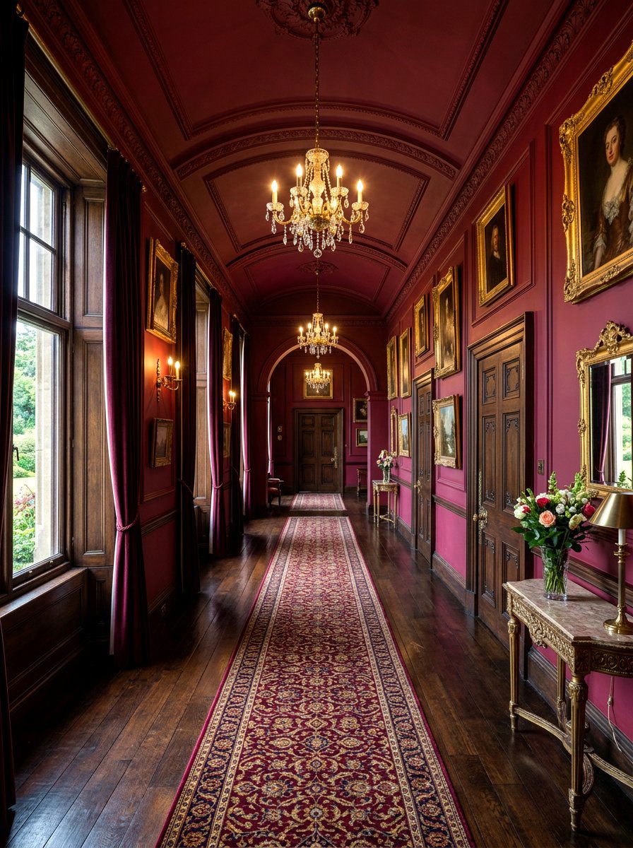 Burgundy Red Hallway - 30 color drenched hallway ideas