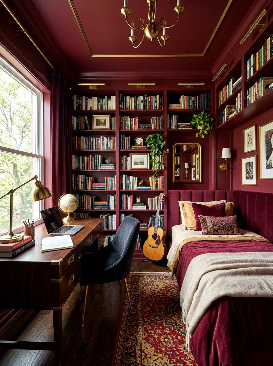 Burgundy Red Teen Bedroom - 30 color drenched kids room ideas