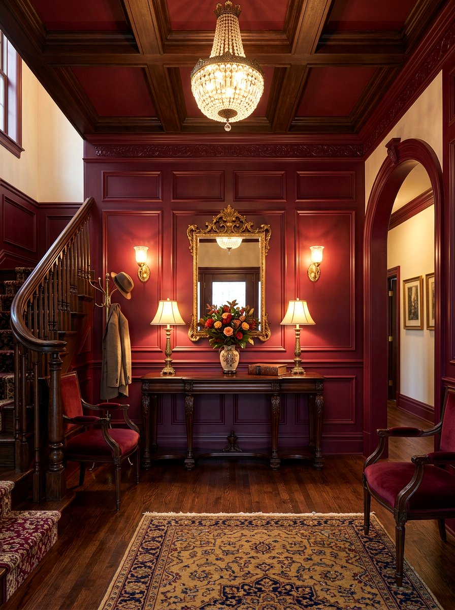 Burgundy Red Traditional Foyer - 30 trim drenched foyer ideas