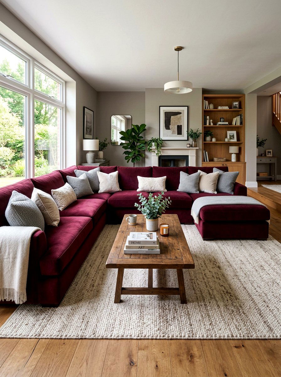 Burgundy Sectional Couch - 30 burgundy living room ideas
