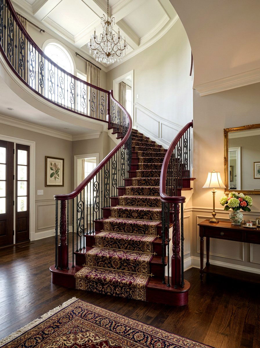 Burgundy Staircase Railing Neutral Walls - 30 contrast trim wall ideas