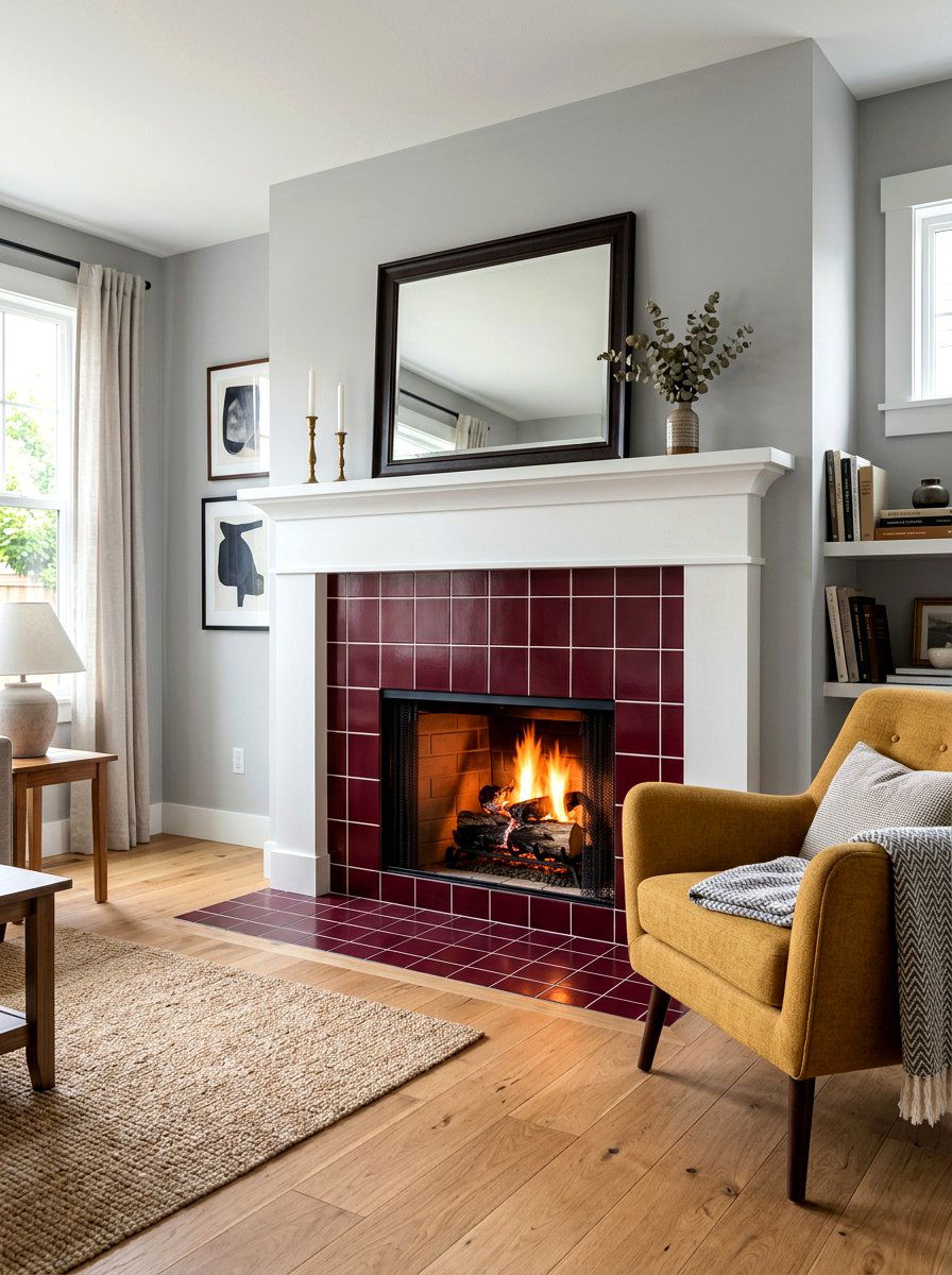 Burgundy Tile Fireplace - 30 burgundy living room ideas