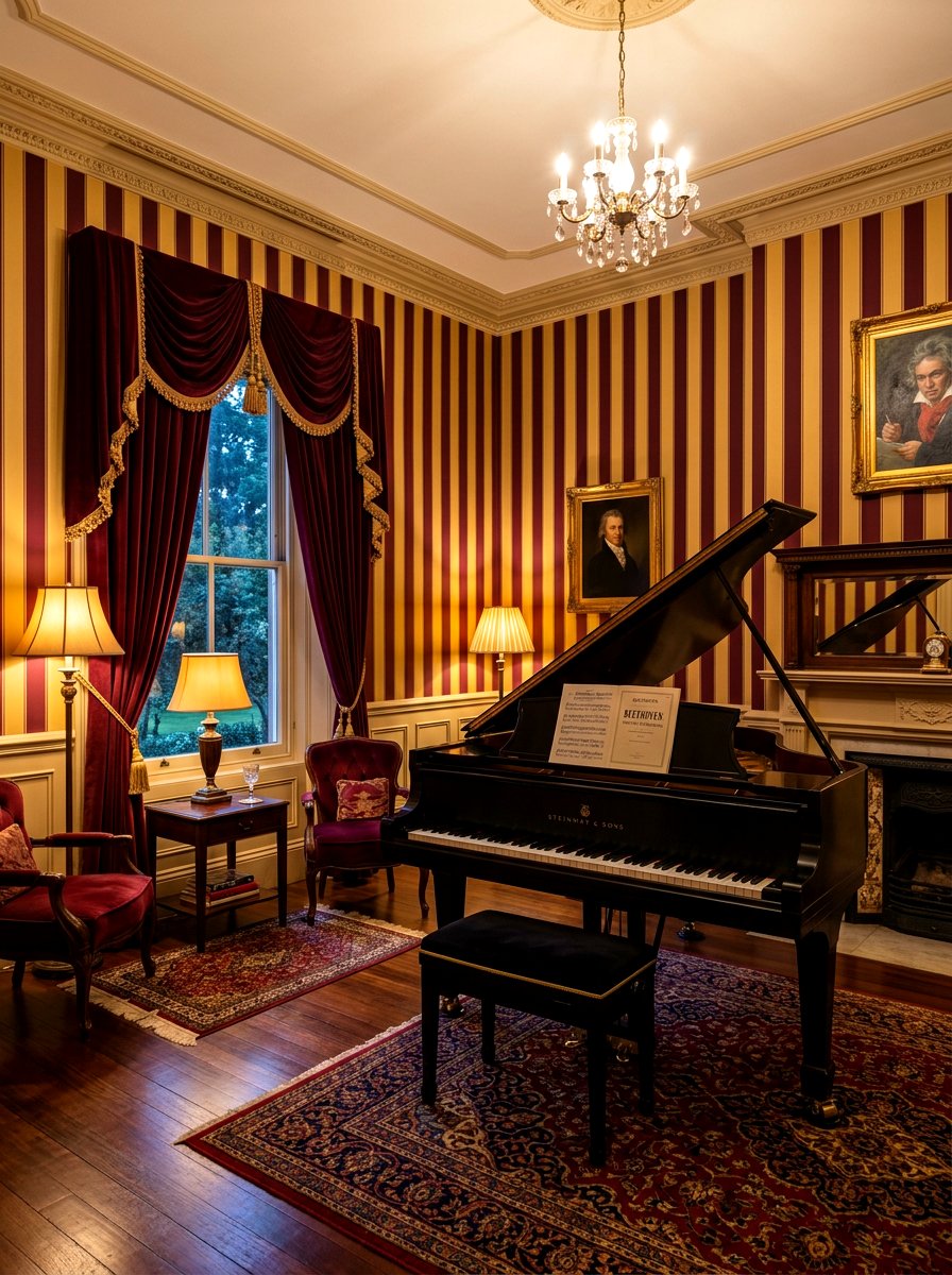 Burgundy Traditional Stripe Music Room - 30 stripe drench room ideas