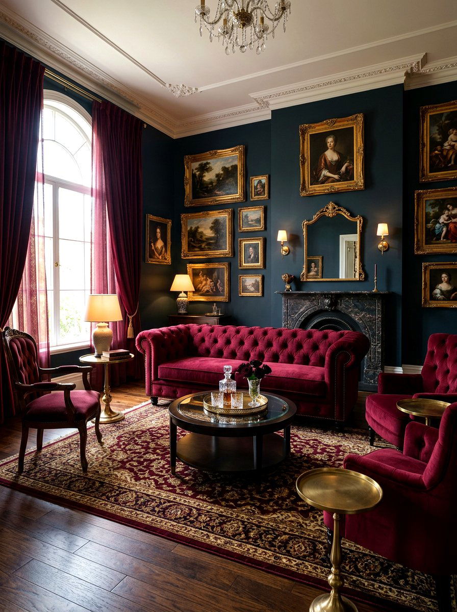 Burgundy Velvet Lounge - 30 moody reader nook ideas