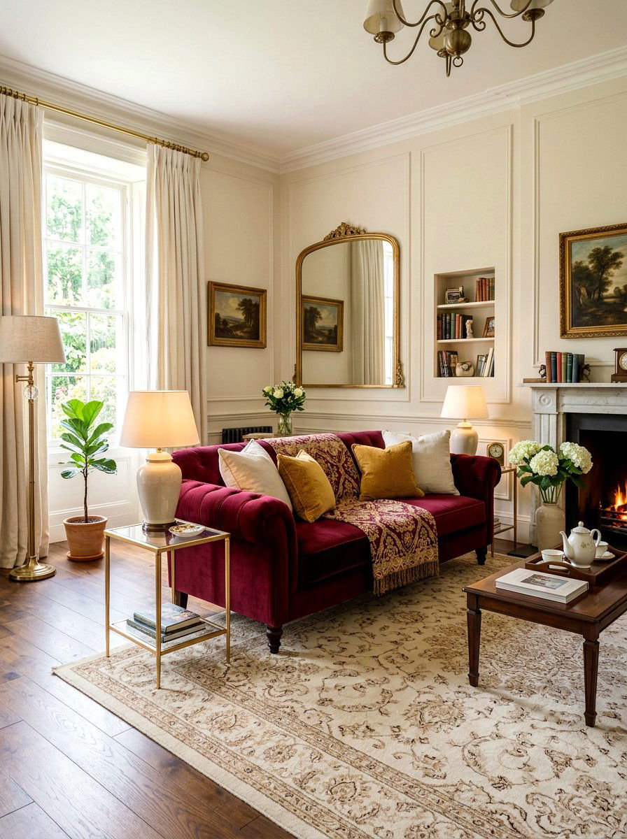 Burgundy Velvet Sofa - 30 burgundy living room ideas
