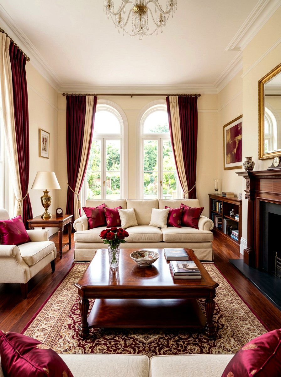 Burgundy and Cream Scheme - 30 burgundy living room ideas