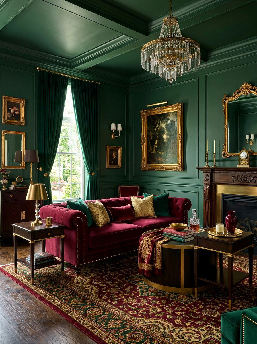Burgundy and Emerald Green - 30 burgundy living room ideas