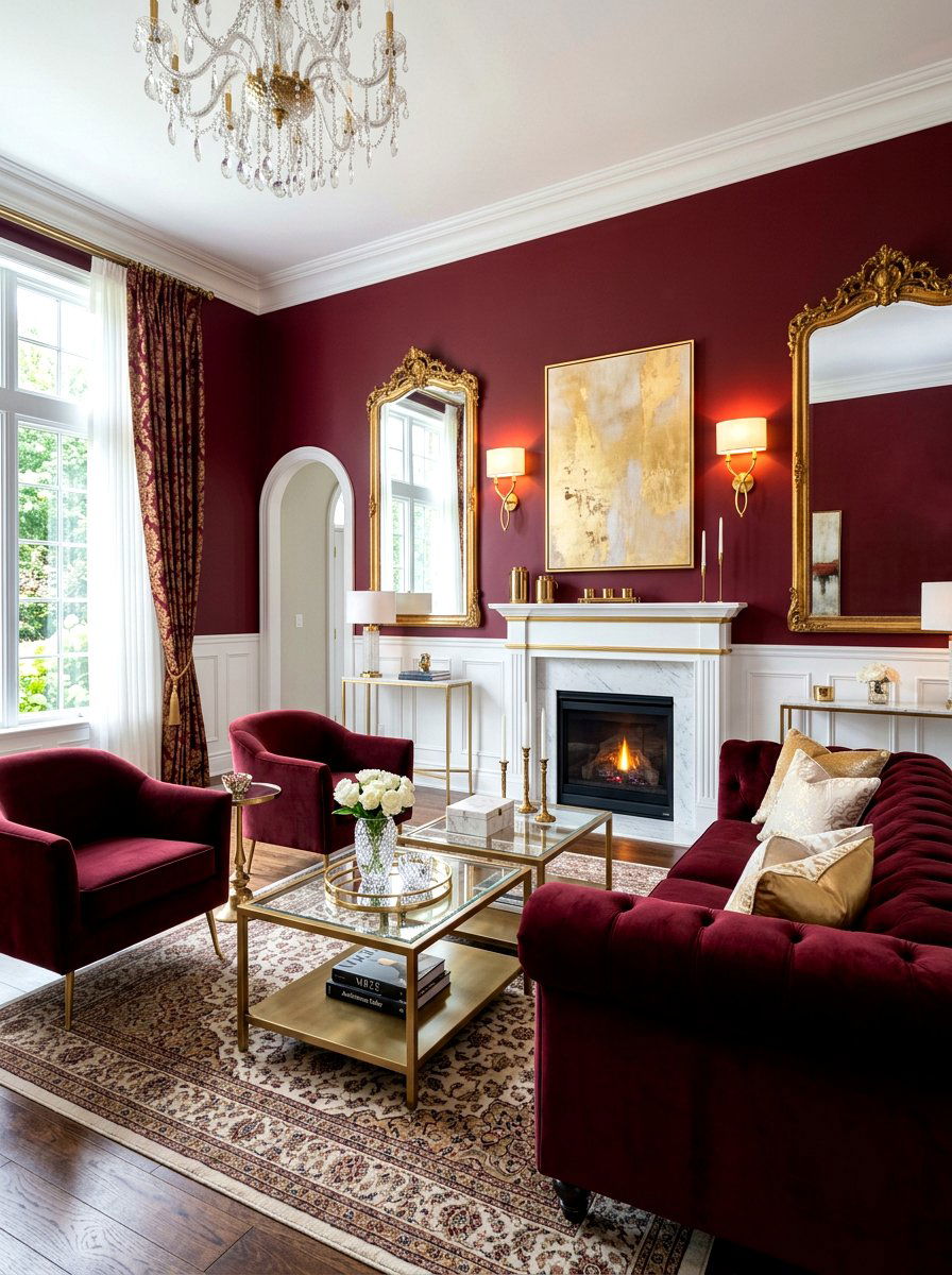 Burgundy and Gold Decor - 30 burgundy living room ideas