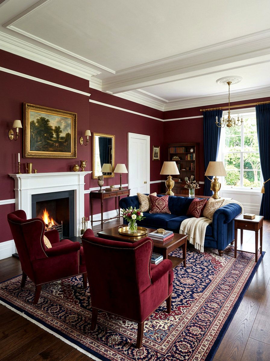 Burgundy and Navy Blue Palette - 30 burgundy living room ideas