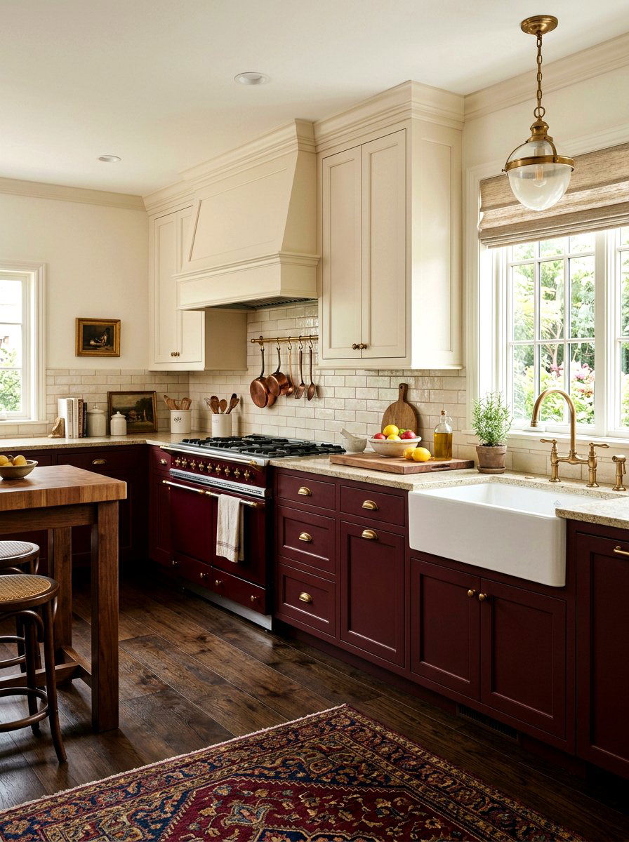 Burgundy and cream kitchen cabinets - 30 kitchen paint cabinet combo ideas