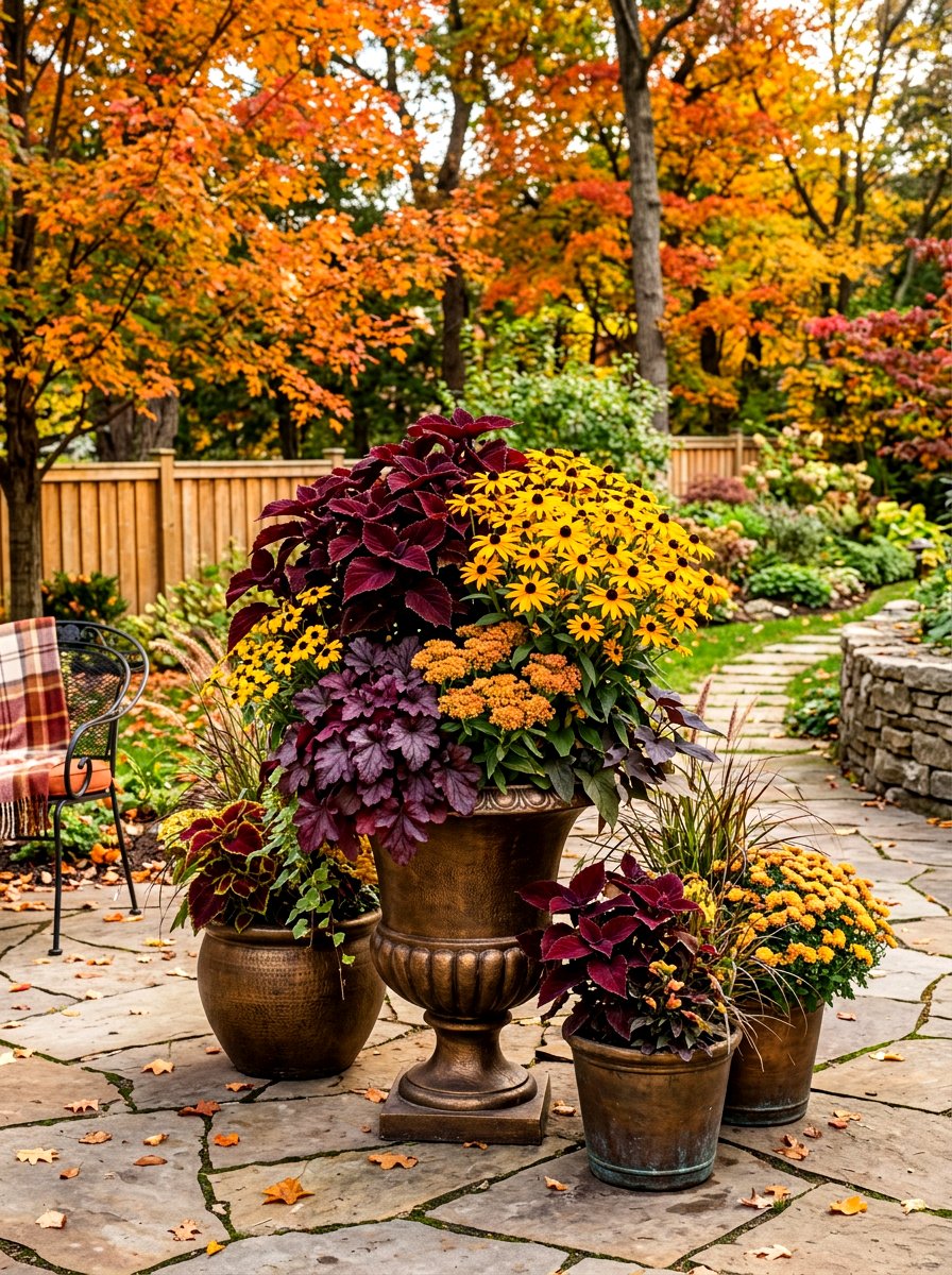 Burgundy and gold container garden - 30 container garden color ideas