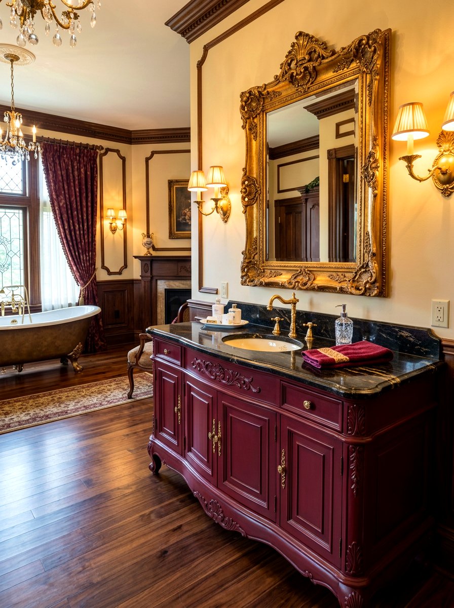 Burgundy bathroom vanity - 30 painted bathroom vanity ideas