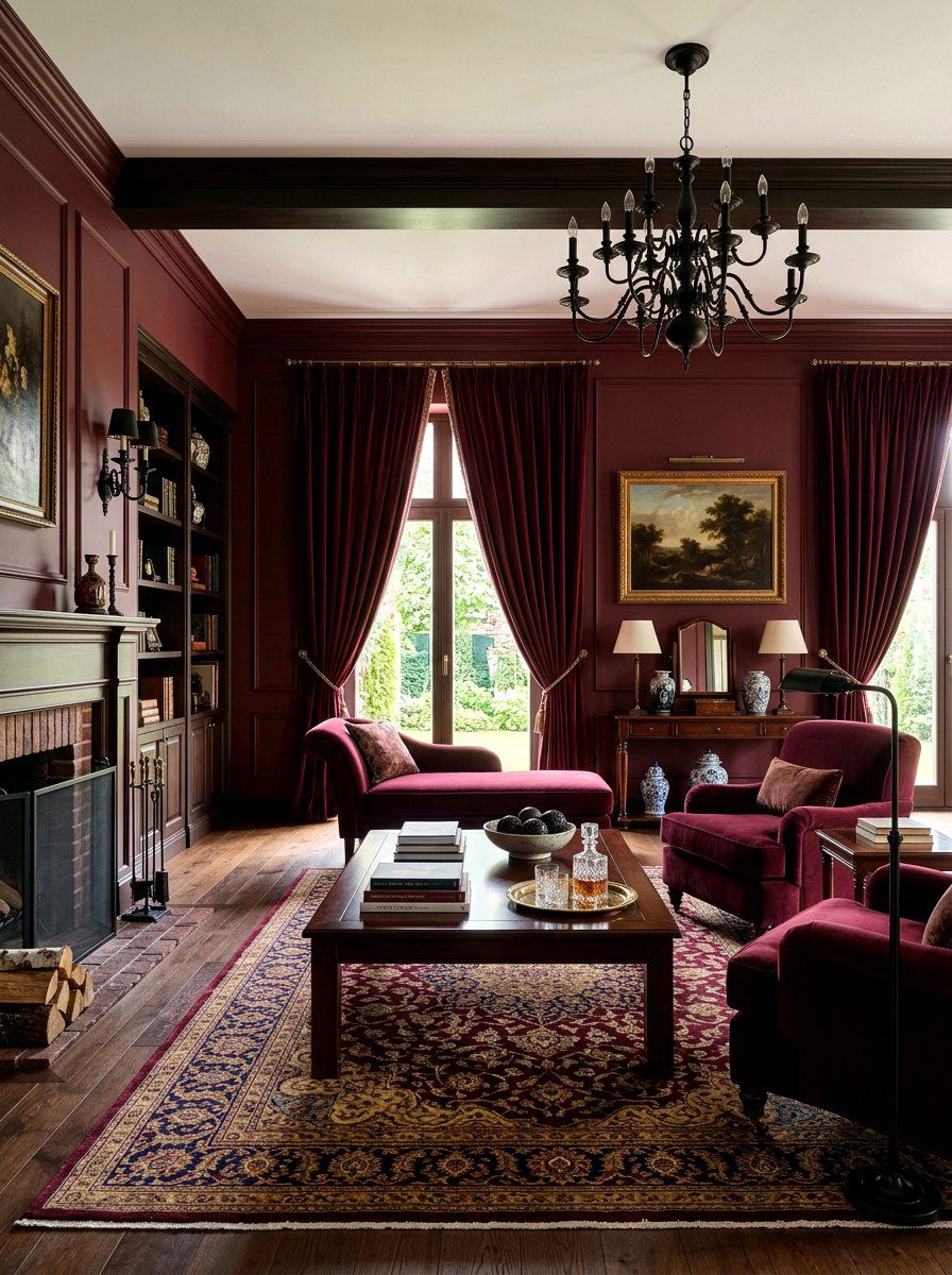 Burgundy living room - 30 moody fall living room ideas