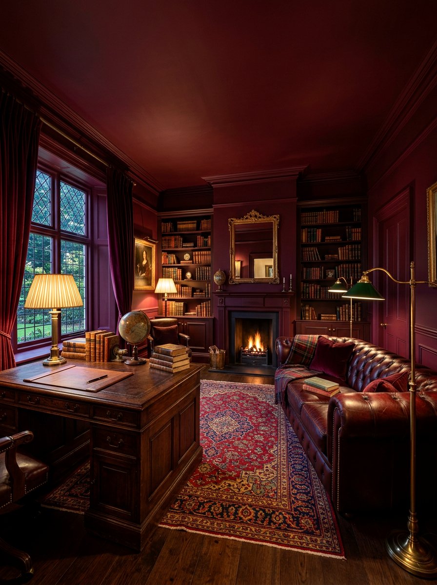 Burgundy living room - 30 color drench living room ideas