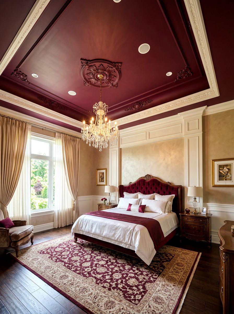 Burgundy master suite ceiling - 30 moody ceiling paint ideas
