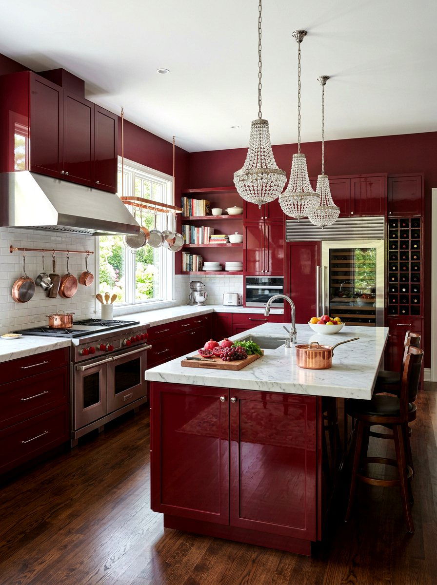 Burgundy red kitchen - 30 color drenched kitchen ideas