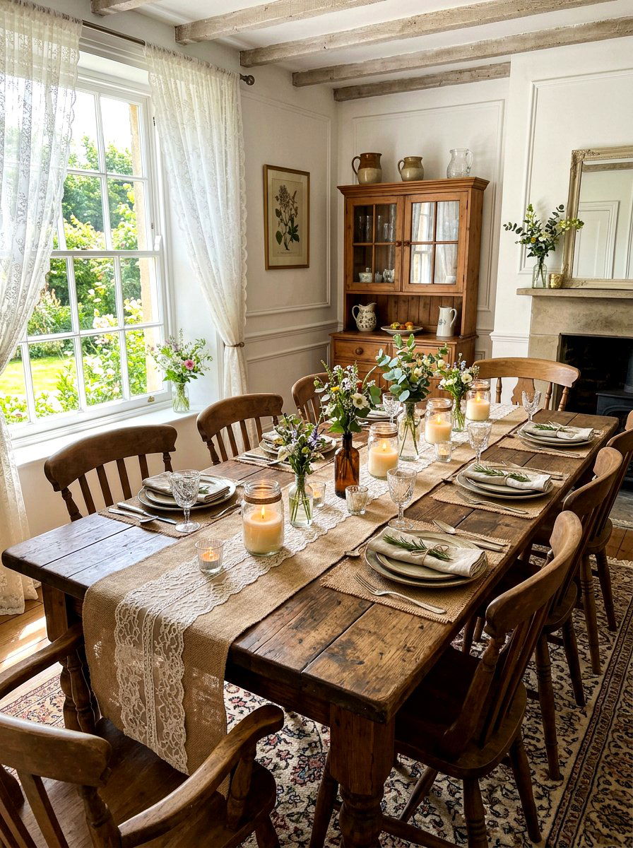 Burlap And Lace - 30 candle table runner ideas