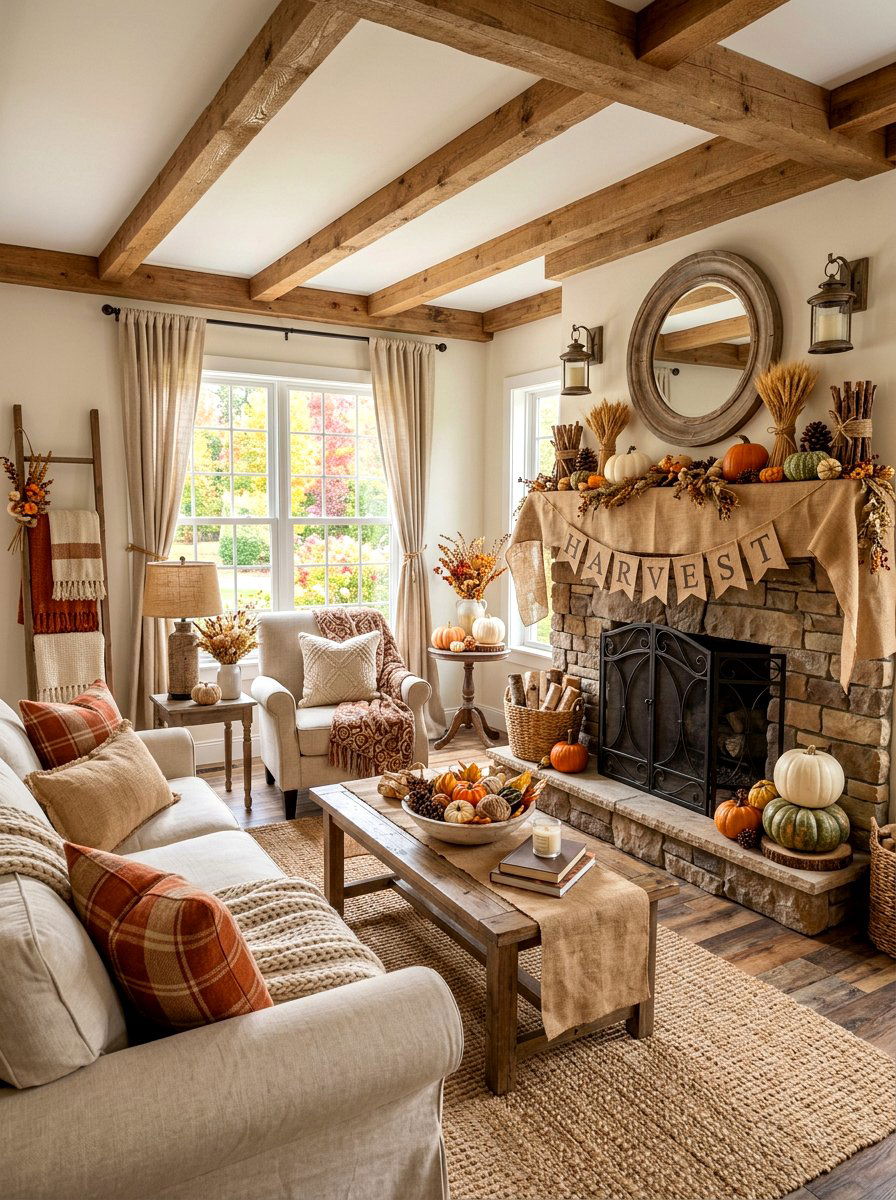 Burlap And Twine Harvest Decor - 30 fall mantel styling ideas