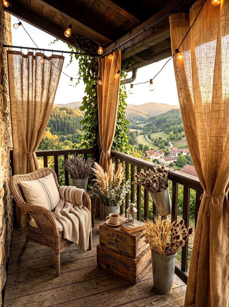 Burlap Balcony Privacy Curtains - 30 balcony privacy curtain ideas