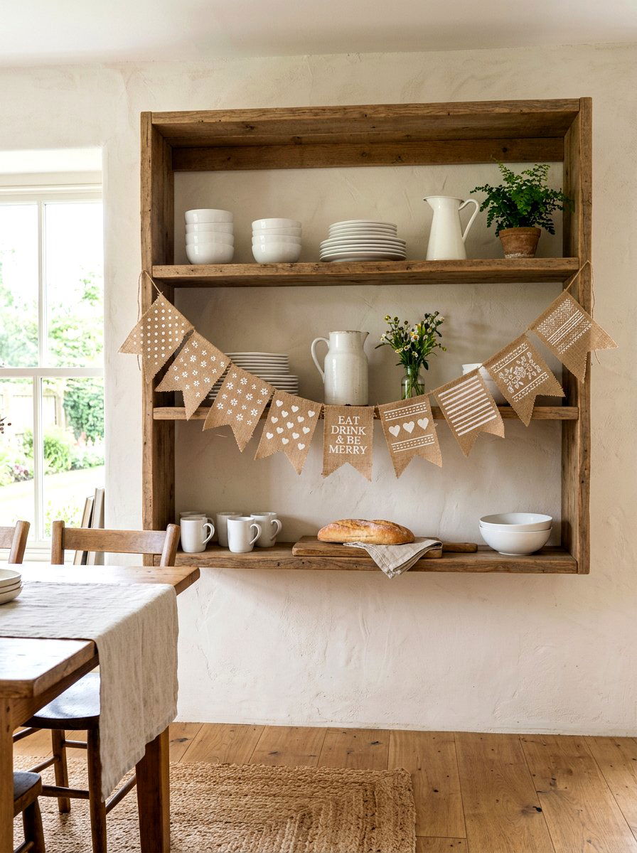 Burlap Banner Bookshelf Garland - 30 bookshelf garland ideas