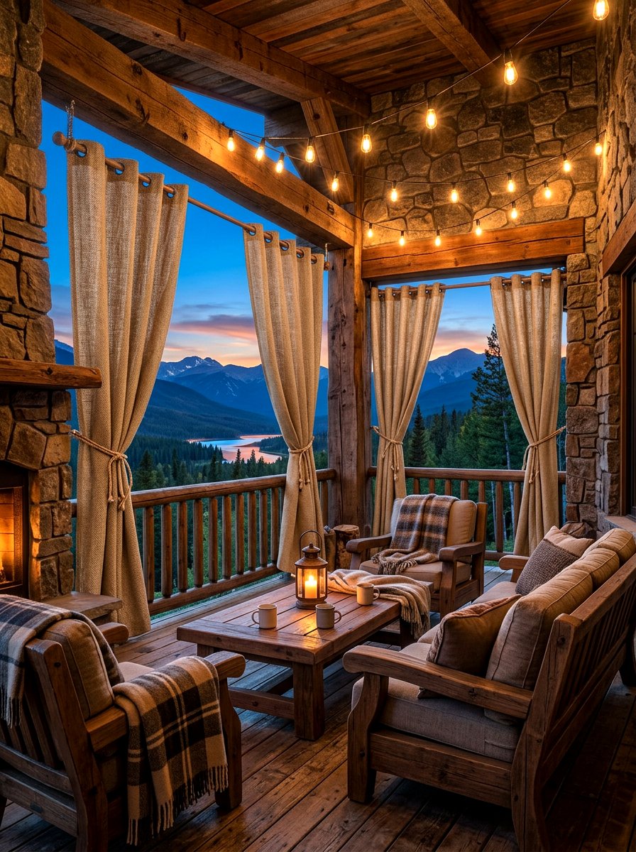 Burlap Cafe Curtains For Rustic Porch - 30 porch with cafe curtains ideas