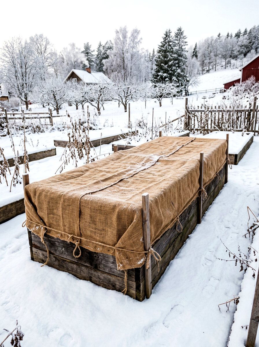 Burlap Garden Bed Winter Cover - 30 raised bed cover ideas