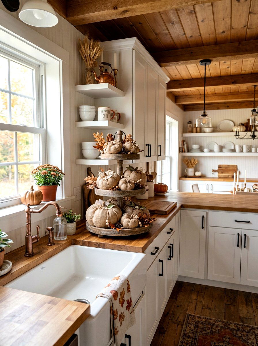 Burlap Pumpkin Farmhouse - 30 pumpkin without pumpkins decor ideas