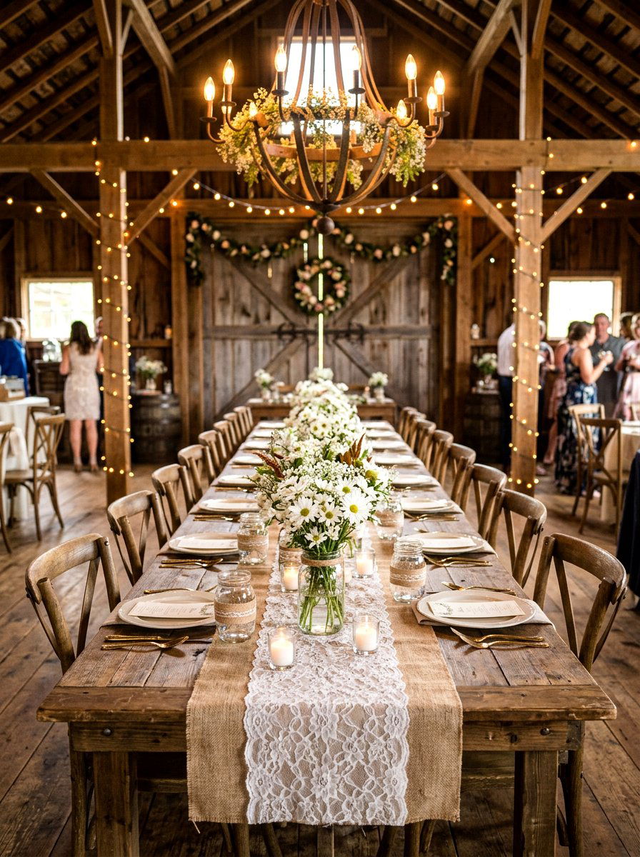 Burlap Runner Rustic Look - 30 farmhouse table decor ideas