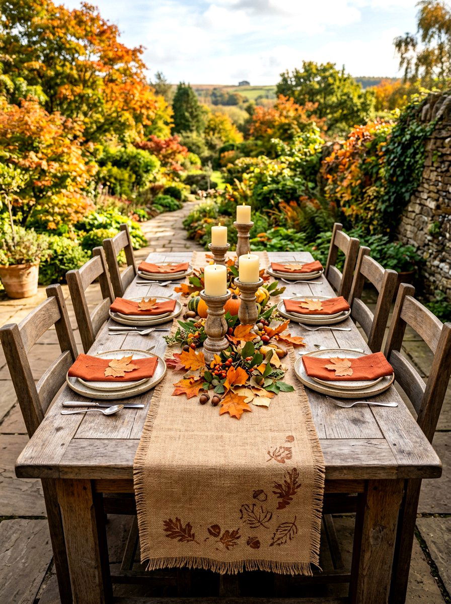 Burlap Table Runner - 30 fall harvest table ideas