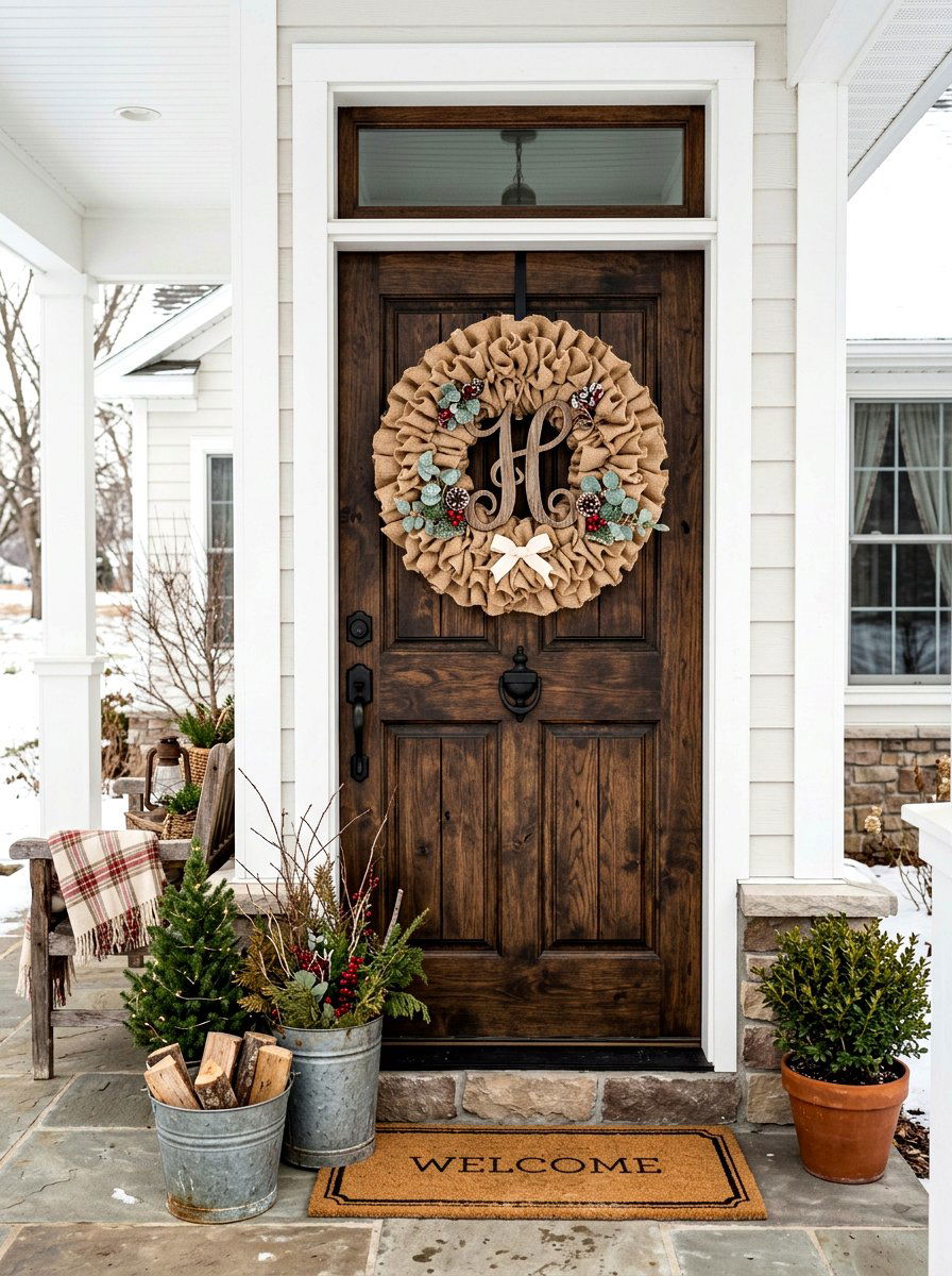 Burlap Winter Wreath - 30 winter wreath ideas