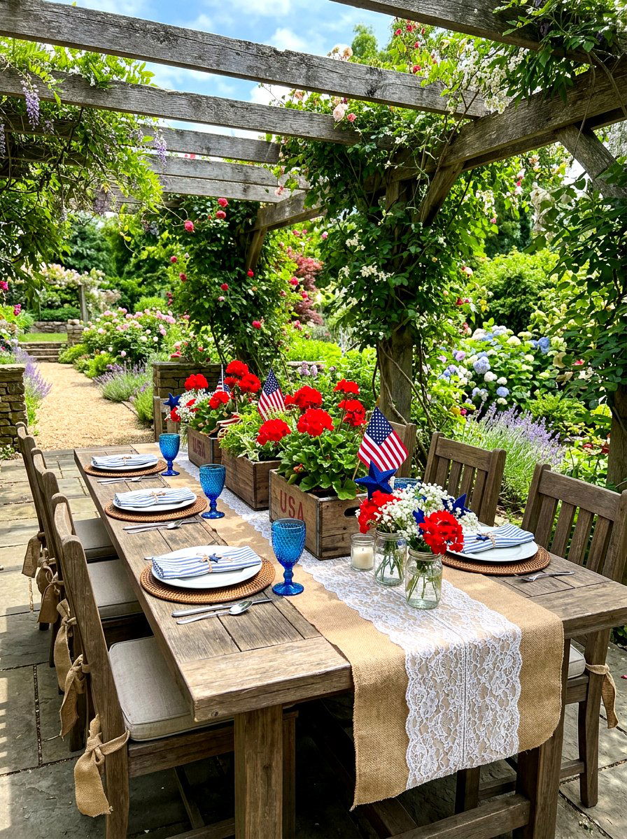 Burlap and lace patriotic table - 30 patriotic table decor ideas