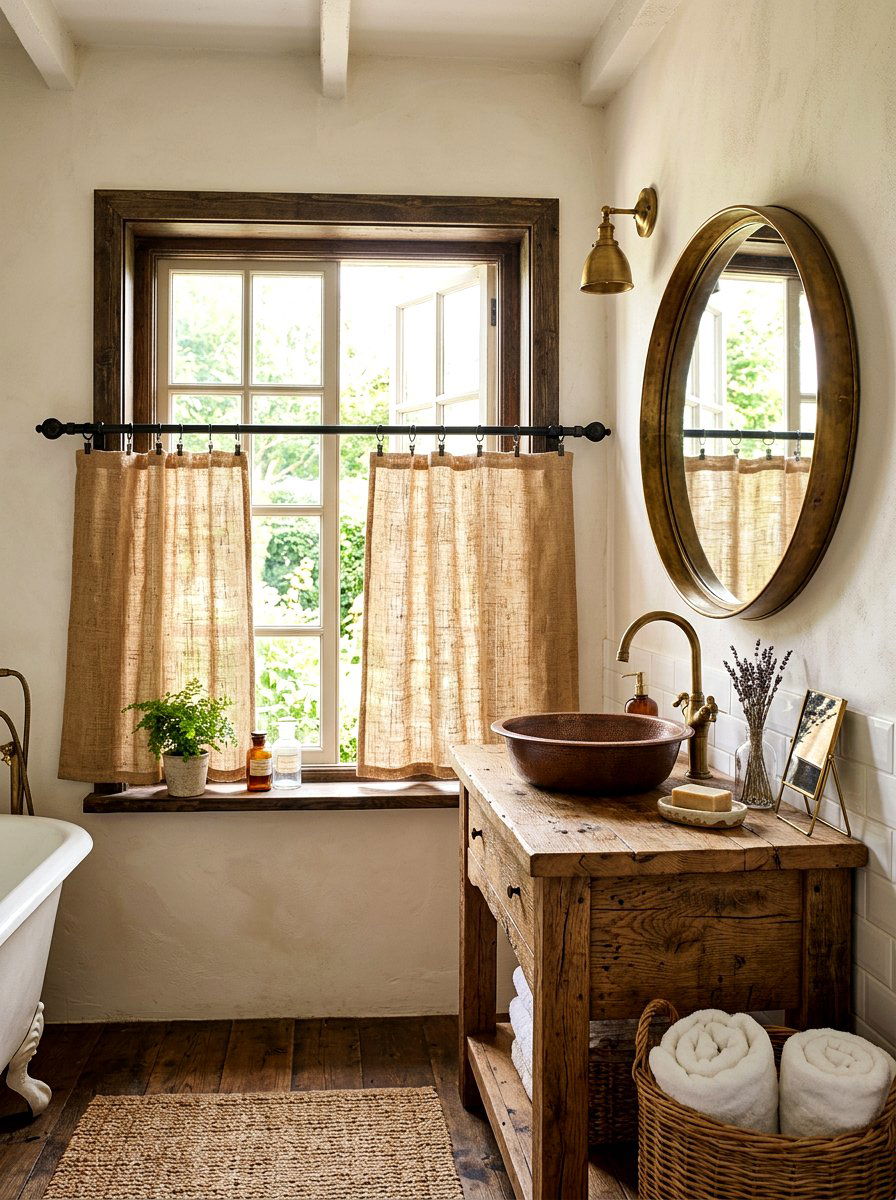 Burlap cafe curtain bathroom - 30 cafe curtain bathroom ideas