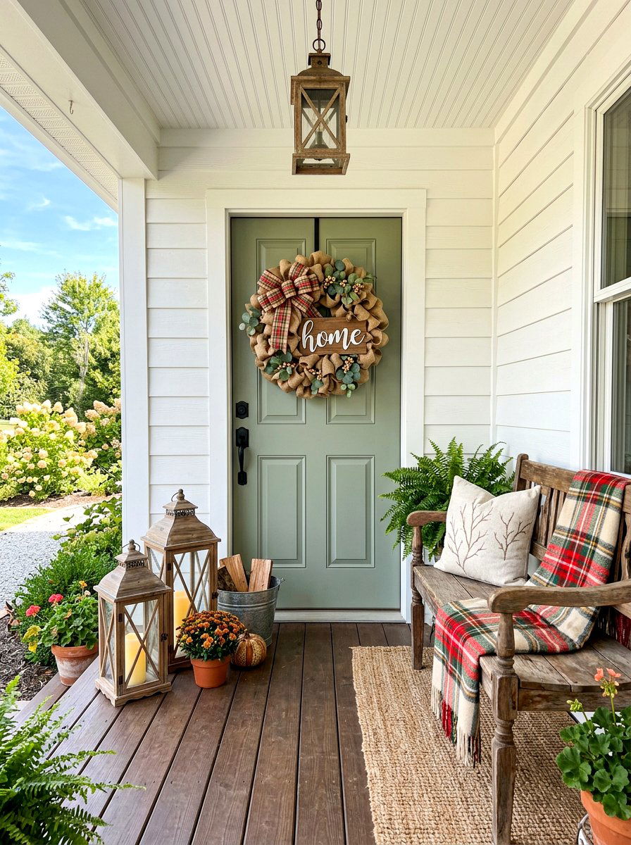 Burlap ribbon wreath - 30 exterior wreath display ideas