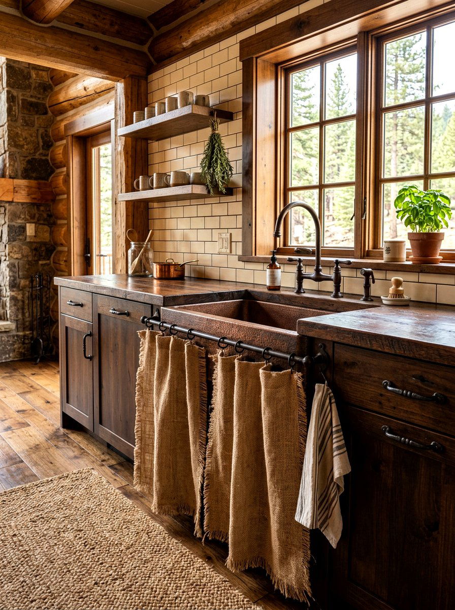 Burlap sink curtains - 30 kitchen curtain sink ideas