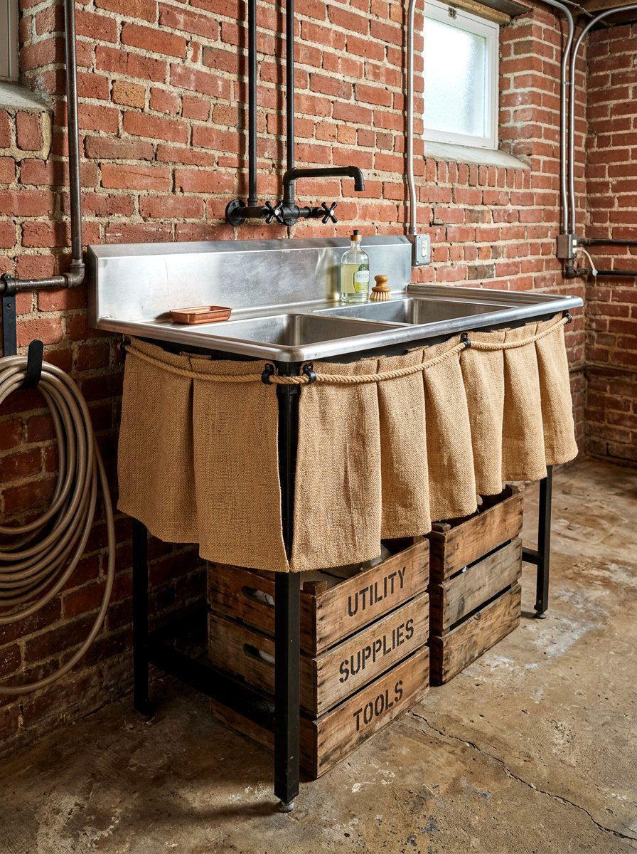Burlap sink skirt texture - 30 skirted sink ideas