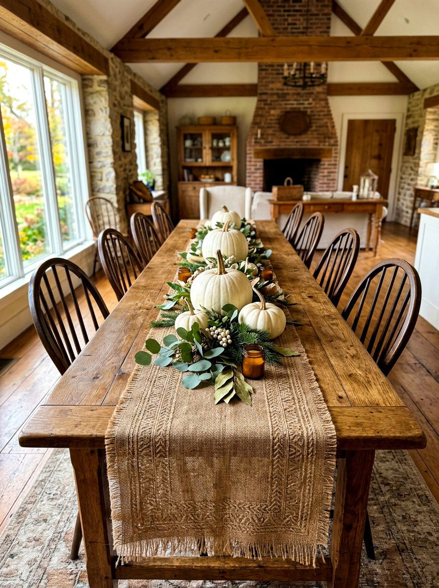 Burlap table runner - 30 neutral tablescape ideas