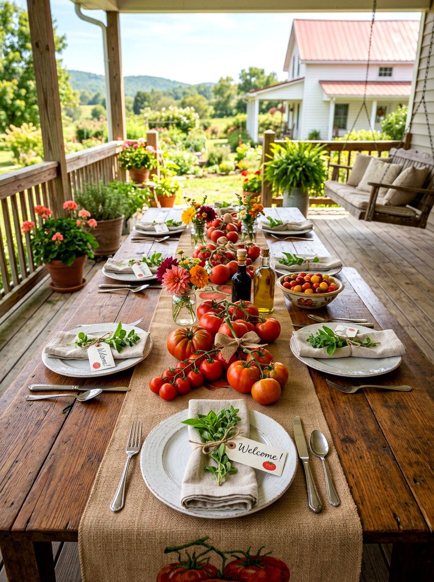 Burlap tomato party decor - 30 tomato tablescape ideas